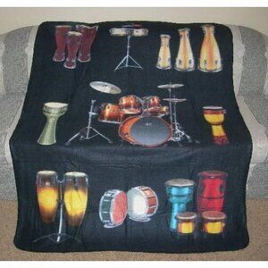 New Drums Fleece Throw Blanket Bongo Congas SOFT Drummer Music Teacher Gift NIP